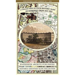 Somersetshire 1611 - 1836 - Fold Up Map that features a collection of Four Historic Maps, John Speed's County Map 1611, Johan Blaeu's County Map of 1648, Thomas Moules County Map of 1836 and a Plan of the City of Bath from 1851 by John Tallis. The maps fe