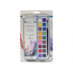 Akvarelsæt i metalæske, 18 farver + 1 pensel