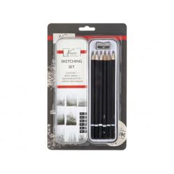 Tegnesæt i metalæske - 6 blyanter + blyantspidser