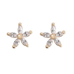 Timi of Sweden: Crystal Flower Stud Earrings - Gold