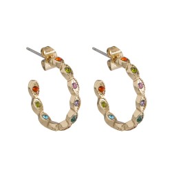 Timi of Sweden: Colorful Chrystals Hoop Earrings - Gold
