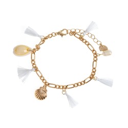 Timi of Sweden: Nora - Tassle Cowrie Shell Pearl Chunky Bracelet - White