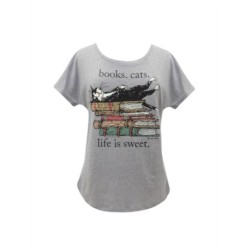 Books. Cats. Life Is Sweet. Women's Relaxed Fit T-shirt Large