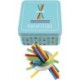 Wooden pick up sticks in a tin