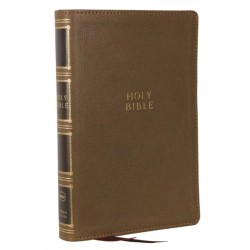 NKJV, Compact Center-Column Reference Bible, Brown Leathersoft, Red Letter, Comfort Print (Thumb Indexed)