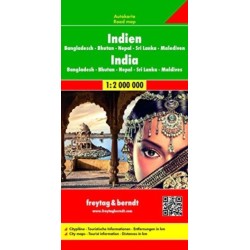 India - Bangladesh - Bhutan - Nepal - Sri Lanka - Maldives Road Map 1:2 000 000