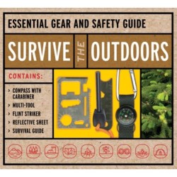 Survive the Outdoors Kit: Essential Gear and Safety Guide – Contains: Compass with Carabiner, Multi-tool, Flint Striker, Reflective Sheet, Survival Guide