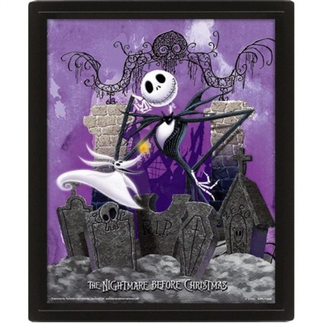 Nightmare Before Christmas (Graveyard) 10 x 8" 3D Lenticular Poster (Framed)
