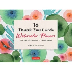 16 Thank You Cards Watercolor Flowers: 4 1/2 x 3 inch blank cards in 8 Lovely Designs (2 each) with 16 Envelopes