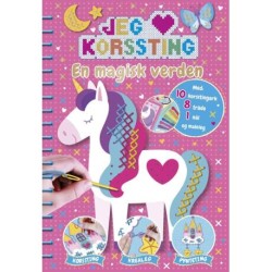 Jeg elsker korssting: En magisk verden: med 10 korsstingsark, 8 tråde, 1 nål og 20 malebogssider