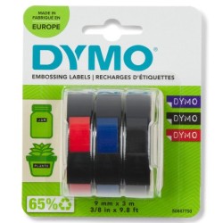 Tape Embosser 9mm x 3m (red/blue/black),3-pack