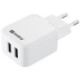 AC Charger Dual USB 2A EU, White/Black