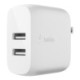 Dual USB-A Wall Charger, 12W X2, WHT