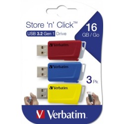 Store ´N´ Click USB Drive 16GB (3-pack) Red/Blue/Yellow