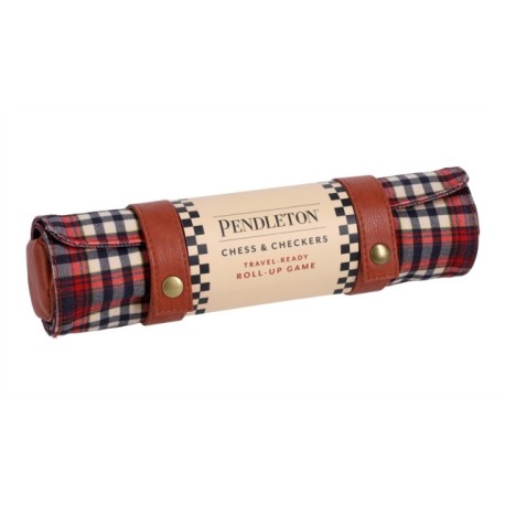 Pendleton Red Black Check Pattern Chess & Checkers: Travel-Ready Roll-Up Game
