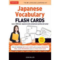 Japanese Vocabulary Flash Cards Kit: Learn 1000 basic Japanese words and phrases quickly and easily! (Boxed Set of 200 Double-Sided Flash Cards with Study Guide & Organizer Ring)