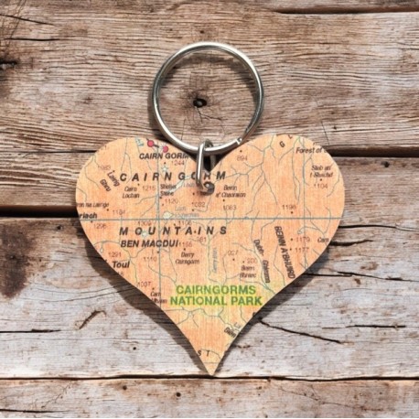 OS Map Wooden Heart Key-ring - Cairngorms National Park
