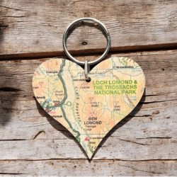 OS Map Wooden Heart Key-ring - Loch Lomond and The Trossachs National Park