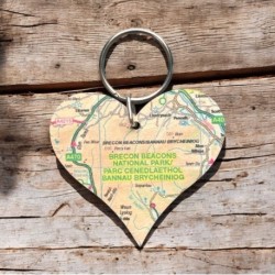 OS Map Wooden Heart Key-ring - Brecon Beacons National Park