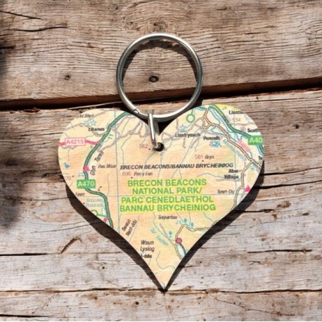 OS Map Wooden Heart Key-ring - Brecon Beacons National Park