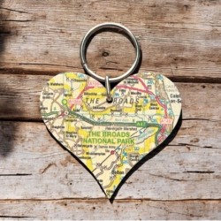 OS Map Wooden Heart Key-ring - The Broads