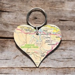 OS Map Wooden Heart Key-ring - Exmoor National Park