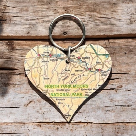 OS Map Wooden Heart Key-ring - North York Moors National Park