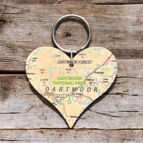 OS Map Wooden Heart Key-ring - Dartmoor National Park