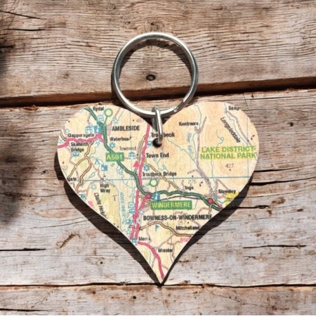 OS Map Wooden Heart Key-ring - Lake District National Park