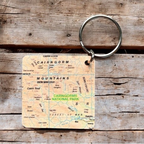 OS Map Wooden Square Key-ring - Cairngorms National Park