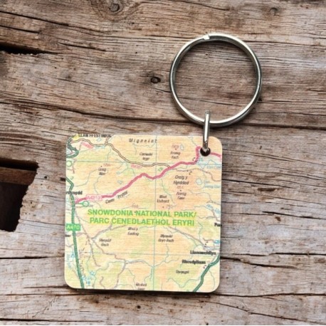 OS Map Wooden Square Key-ring - Snowdonia National Park