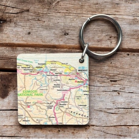 OS Map Wooden Square Key-ring - Exmoor National Park