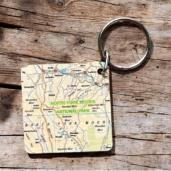 OS Map Wooden Square Key-ring - North York Moors National Park