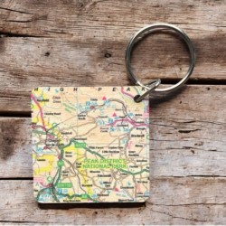 OS Map Wooden Square Key-ring - Peak District National Park