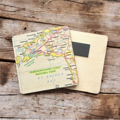 OS Map Wooden Square Magnet - Pembrokeshire Coast National Park