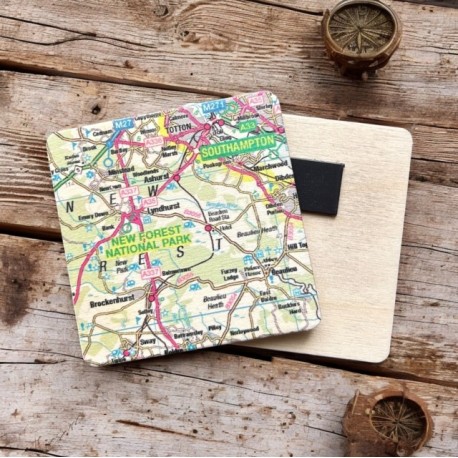 OS Map Wooden Square Magnet - New Forest National Park