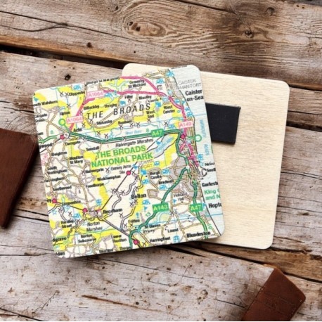 OS Map Wooden Square Magnet - The Broads