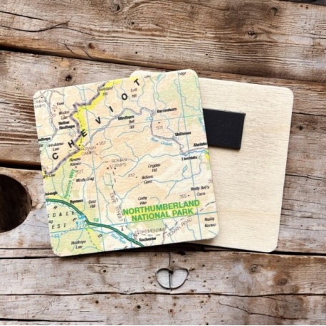 OS Map Wooden Square Magnet - Northumberland National Park