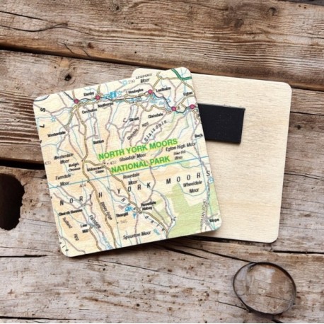 OS Map Wooden Square Magnet - North York Moors National Park