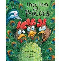 Three Hens and a Peacock