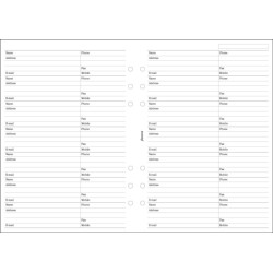 Filofax A5 Name, address, email, telephone, fax, mobile refill