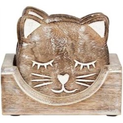 Sass & Belle Wooden Carved Cat Coaster - Set of 6