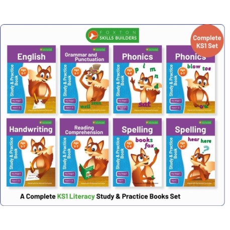 Complete Key Stage 1 Literacy Study & Practice Books - 8-book bundle! English, Phonics, Spelling, Handwriting, Reading Comprehension for AGES 4 - 7