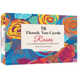 16 Thank You Cards, Roses: 4 1/2 x 3 inch blank cards in 8 Lovely Designs (2 each) with 16 Envelopes