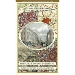 Manchester 1650 - 1876 - Fold Up Map featuring William Swire's Plan of Manchester and Environs 1824, Cole and Ropers Plan of Manchester and Salford 1807, Dawson's Reform Plan of 1831, A Birds Eye View of 1876 Manchester and a Plan of Manchester of 1650