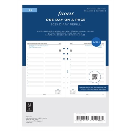 Filofax A5 Day Per Page 5 Language Appointments 2025 Diary
