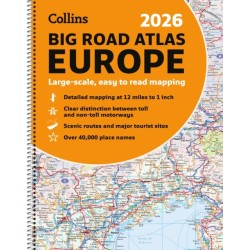 Collins 2026 Big Road Atlas Europe: Clear and Detailed Map of Europe in A3 Size with Spiral Binding