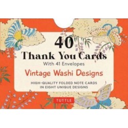 40 Thank You Cards in Vintage Japanese Washi Designs: 4 1/2 x 3 inch blank cards in 8 unique designs, envelopes included