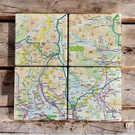 OS Map Ceramic Four Coaster Set - Loch Lomond and The Trossachs National Park