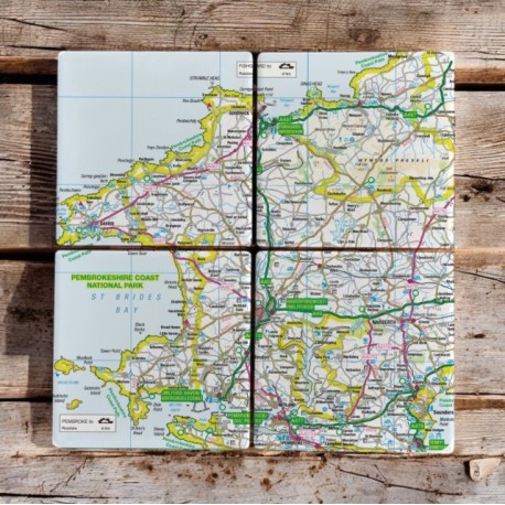 OS Map Ceramic Four Coaster Set - Pembrokeshire Coast National Park